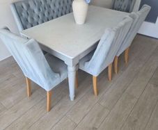 Harvey Norman Marble Dining Table Bench and 4 Velvet Chairs . Excellent Condition