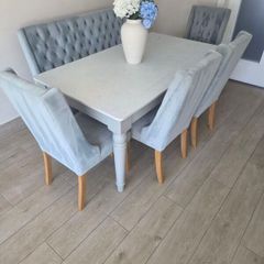 Harvey Norman Marble Dining Table Bench and 4 Velvet Chairs . Excellent Condition
