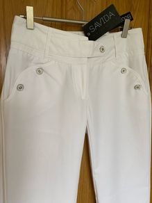 Brand new White Cotton Elegant Trousers by SAVIDA | Size UK 8 / EUR 36
