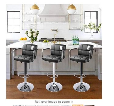 Black/Armrest 2 x Bar Stools with Backrest Height Adjustment, 360 Degree Rotation