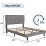 King Bed Frame, Light Grey, Upholstered Wooden Slat Bed Frame with Headboard Image 7