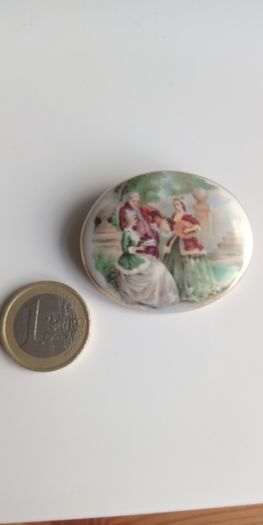 Vintage renaissance style oval portrait brooch pin