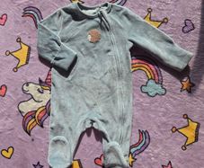 0-3m, M&S Velour Zip Up Baby Sleepsuit