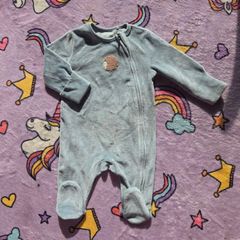 0-3m, M&S Velour Zip Up Baby Sleepsuit
