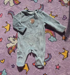 0-3m, M&S Velour Zip Up Baby Sleepsuit