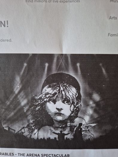 Les Miserables 4th June 3arena - 2 tickets,  block E and free car park ticket