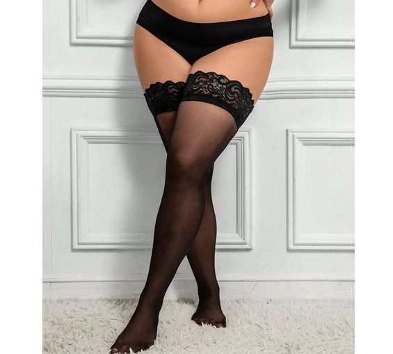 Black Lace Set: Night Dress size + Pair of Stockings