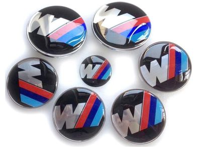 Car Styling BMW Hood Trunk sport M Badge Steering Emblem logo Wheel Center Hub Alloy Caps 7pcs Set 82/82mm