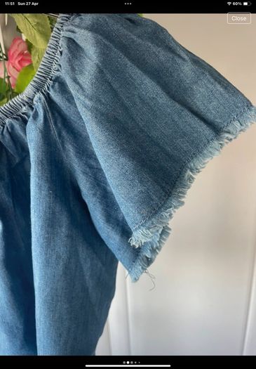 top bershka off shoulder 100% cotton denim top medium