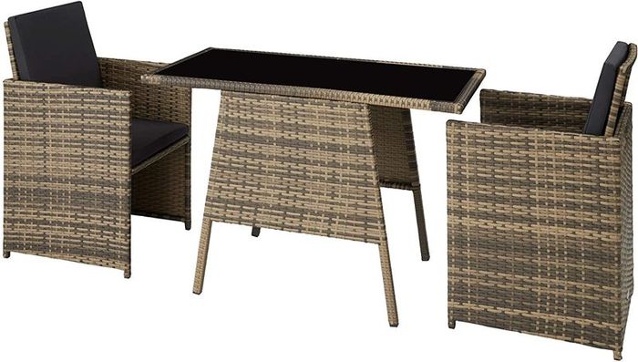_Folding Polyrattan Set for 2 People 2 Chairs and 1 Table with Glass Top