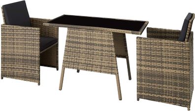 _Folding Polyrattan Set for 2 People 2 Chairs and 1 Table with Glass Top