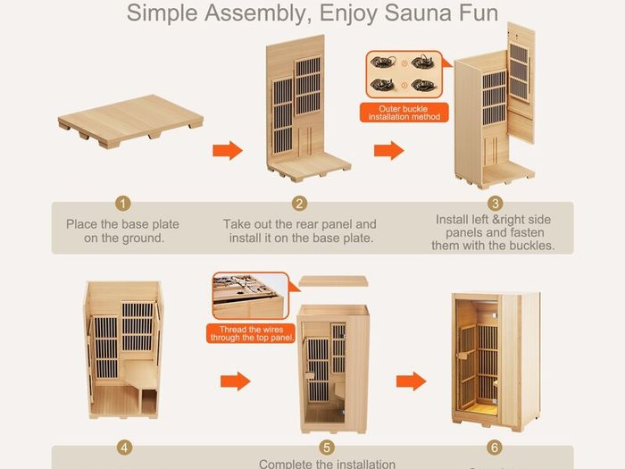 Far Infrared Wooden Sauna Room Home Sauna Spa for 1 Person1140W