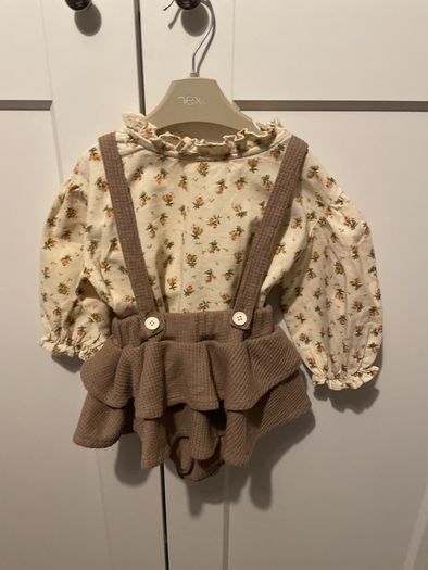 baby girl outfit Long Sleeves Shirts+Suspender Skirt -12 m.