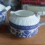 Exquisite Rare Beautifully Shaped and Patterned Blue & White Antique Milk Creamer and Matching Lidded Sugar Bowl by Edwin James Drew Bodley, in the Worchester Pattern Registered 1876, Circa 1875 - 1892 Image 2