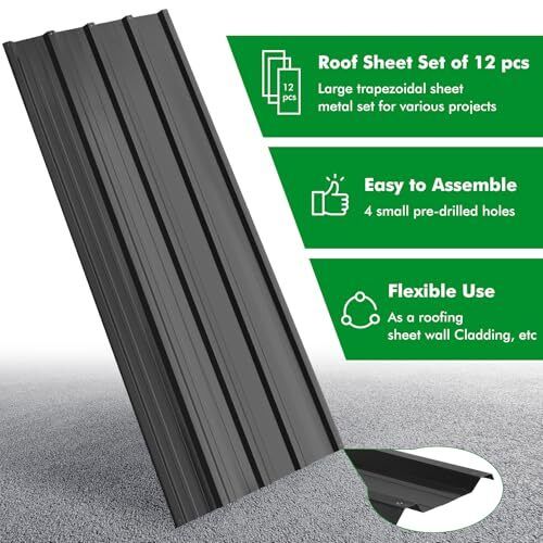 12 x Trapezoidal Sheet 7 m, 110 x 45 cm, Metal Galvanised Rust Resistant Weatherproof Profile Sheet Roof Sheet Corrugated Sheet Roof Panels Tool Shed Carport (BLACK-12 Pieces)