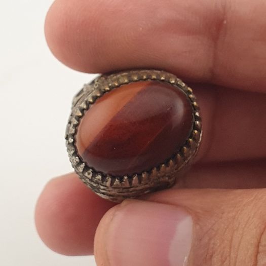 Ancient Brass Handmade With  Eyes Agate Gemstone Ring
