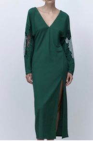 Postage Included ZARA BRAND NEW green maxi dress with embroidered sleeveless size M