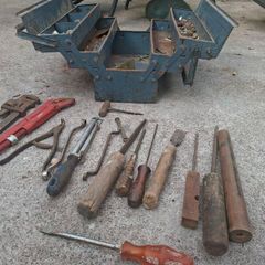 Old Vintage Cantilever Toolbox and Tools