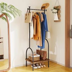 Clothes Rail, Hall Tree, Freestanding Coat Rack with Wooden Storage Shelf, 4 Hooks, Compact Clothes Organiser Garment Stand for Home Hallway Bedroom W51xD39xH157cm