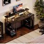 120x50cm Gaming Desk with LED Lights & Power Outlets,Black Storage Shelves, Dual Monitor Stand, Home Office & Study, Work from Home, Bedroom, Small Spaces, Dorm, Space-Saving, Students Image 2