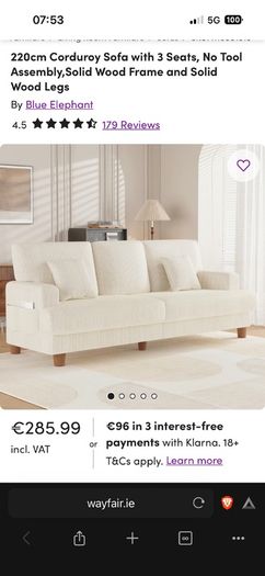 Beige Corduroy 3-Seater Sofa