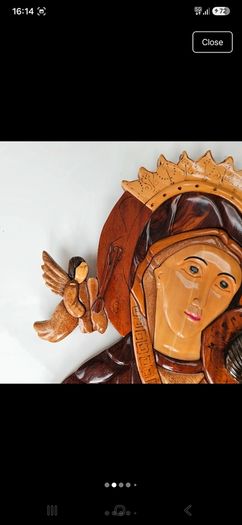 Vintage Handcrafted Wood Intarsia Wall Plaque | Madonna & Child Religious Art Icon