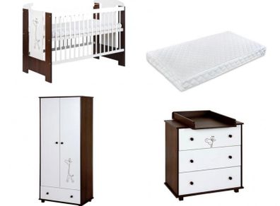 Furniture set- toddlers bed, cot bed, chest of drawers, changing table, wardrobe, tall shelf, wall shelf.