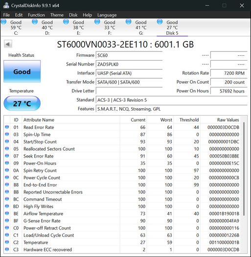 Seagate IronWolf 6TB NAS Hard Drive 3.5" SATA HDD 5400RPM x3
