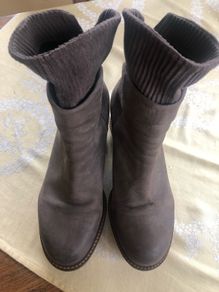 Taupe leather wedge ankle boots
