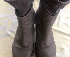 Taupe leather wedge ankle boots