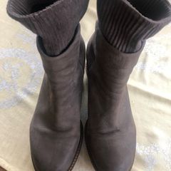 Taupe leather wedge ankle boots
