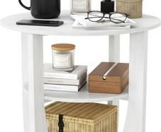 3 Tier Round Side Table, Farmhouse Wood End Tables with Storage, Country Accent Small Sofa Bedside Table Coffee Table for Living Room Bedroom and Small Spaces (White)