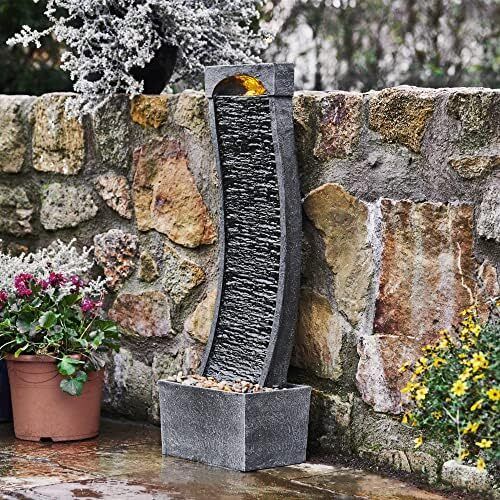 Home Garden Water Feature with LED Lights and Pump, Large Garden Water Fountain