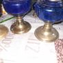 3 Beautiful Old 2 Blue, 1 Red Glass Oil Lamps, Postage Available, Image 4