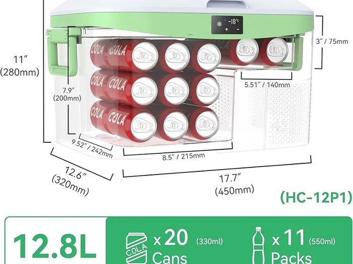 12.8L Car Fridge Freezer Portable Compressor Cooler, 12V/24V DC & 100 240V AC Mini Refrigerator for Camping, RV, Truck, Boat, Travel, Picnic, Home Use