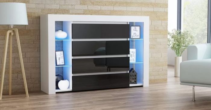 LED Sideboard With 4 Drawers Modern Sideboard With LED lights LED Cabinet Living Room High Gloss Sideboard