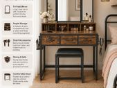 Dressing table and stool with 3-piece folding mirror