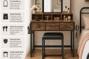 Dressing table and stool with 3-piece folding mirror
