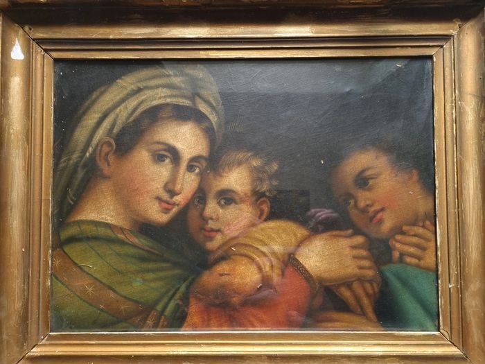 Antique Oil Painting, Old Master, Circa 1720, Madonna and Child. High Renaissance Style Madonna Canvas, After Raphael