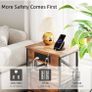 2 PCS Bedside Table with Power Strip, Bedside Cabinet with 2 Drawers, Bed Side Table for Bedroom, Night Stand, 2 AC Outlets, & 2 USB Ports, Side Table with Metal Frame, Rustic Brown Image 6
