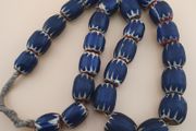 Antique Venetian Style Chevron Big Blue Glass Beads Strand