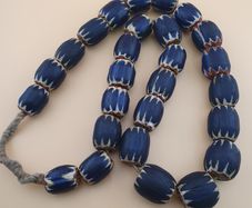 Antique Venetian Style Chevron Big Blue Glass Beads Strand