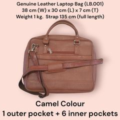 Genuine leather laptop bag - camel colour