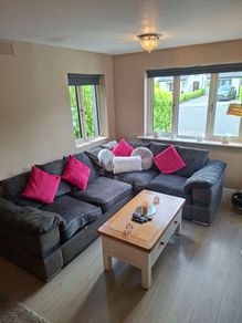 Immaculate Right-Hand Corner Sofa & Matching 2-Seater  Modern grey fabric right-hand corner sofa with matching 2-seater.