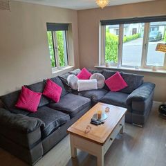 Immaculate Right-Hand Corner Sofa & Matching 2-Seater  Modern grey fabric right-hand corner sofa with matching 2-seater.