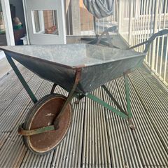 Vintage 1950s Zinc and wrought iron gardeners wheel barrow
