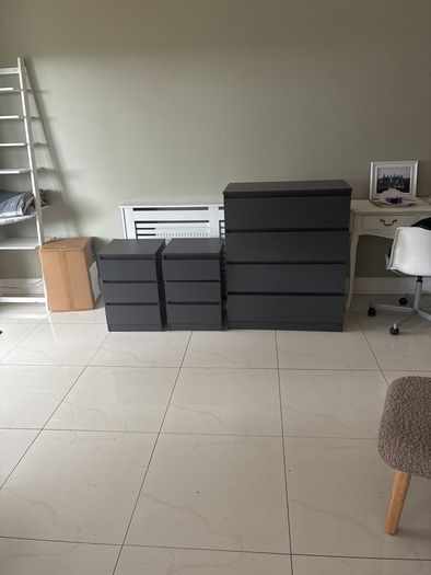 Dark Grey Chest of drawers and 2 matching lockers
