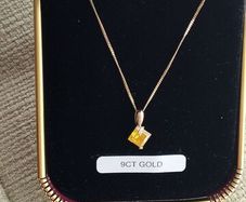 9ct gold yellow topaz and diamond pendant and chain