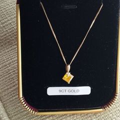 9ct gold yellow topaz and diamond pendant and chain