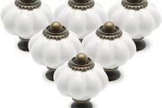 12 Pack Ceramic Door Knobs White Drawer Knobs, Pumpkin Ceramic Knobs Vintage Cupboard Knobs with Mounting Screws, Antique Wardrobe Pull Handles Kitchen Cabinet Knobs for Dresser